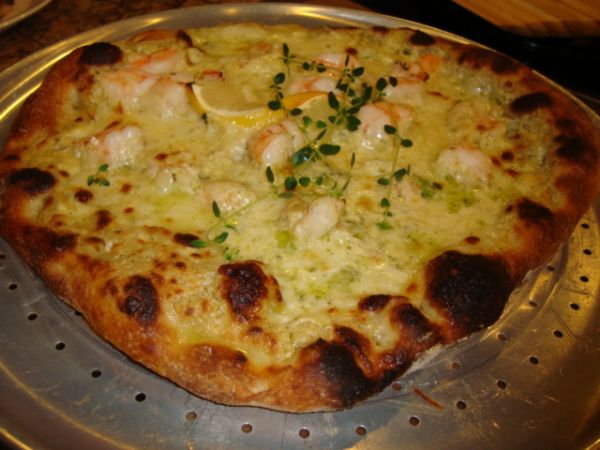 White pizza with shrimp | The Fresh Loaf